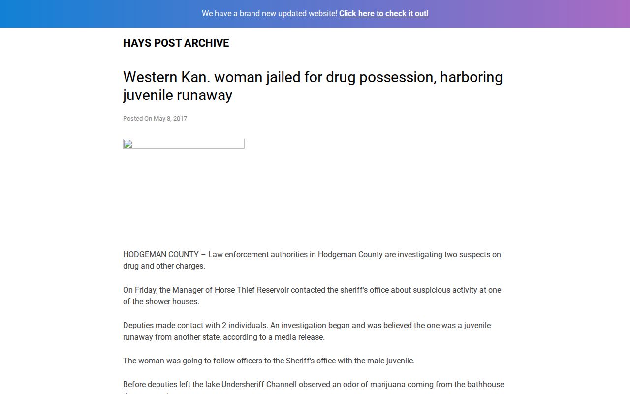 Hodgeman County arrest news example from regional coverage