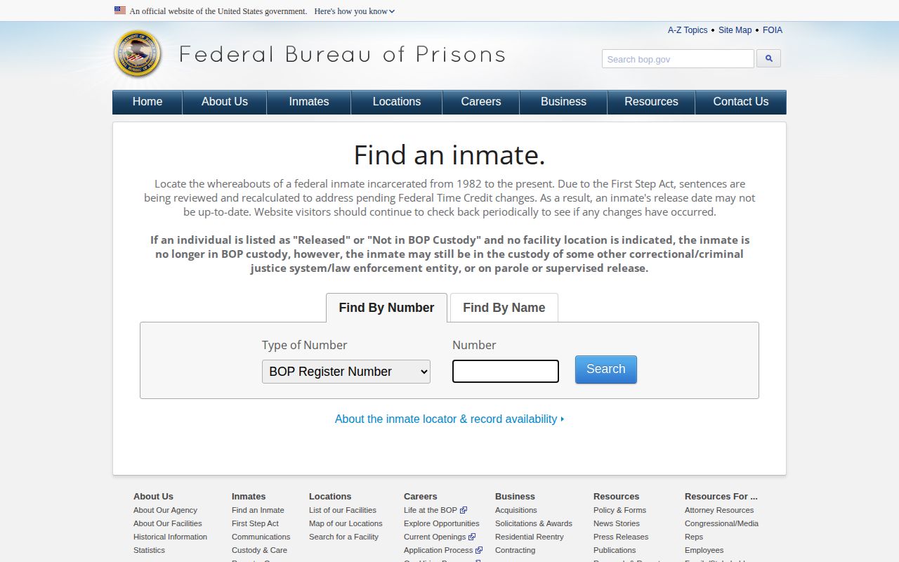 Federal BOP custody locator for a Hodgeman County arrest record search